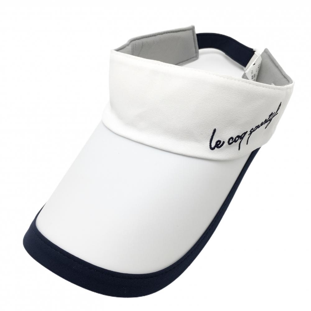 ルコックゴルフ サンバイザー 白×ネイビー ロゴ刺しゅう F(55-57cm) ゴルフウェア le coq sportif拍卖