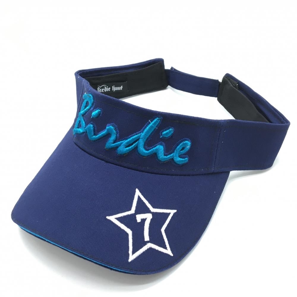 【美品】バーディーハント サンバイザー ネイビー×ライトブルー つば星刺しゅう ゴルフウェア Birdie hunt拍卖