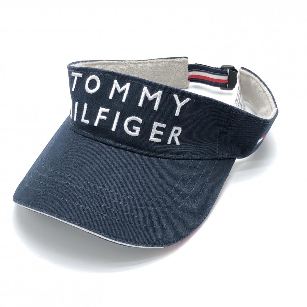 【美品】トミーヒルフィガー サンバイザー ネイビー×白 ロゴ刺しゅう ゴルフウェア Tommy Hilfiger Golf拍卖