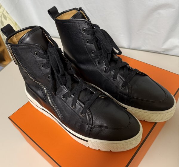 即決!美品HERMES/エルメスのサイドファスナー付ハイカットスニーカー 、サイズ42.5、本革拍卖