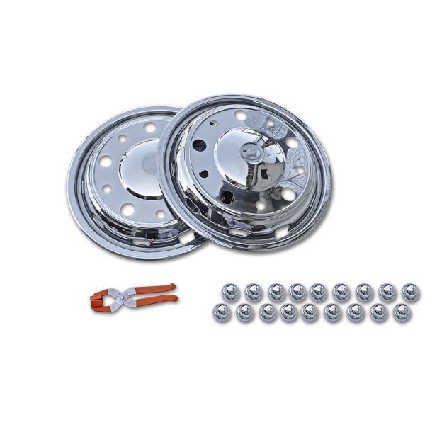 本州送料無料 新ISO 22.5×8.25 10穴 対応 ステンレス ホイールライナー カバー キャップ 前フロントセット 大型トラック拍卖