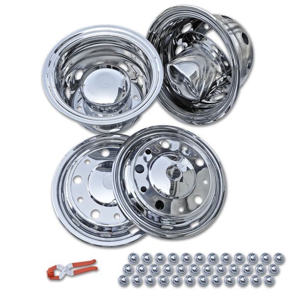 本州送料無料 新ISO 22.5×8.25 10穴 対応 ステンレス ホイールライナー カバー キャップ 前後 フロント+リアセット 大型トラック拍卖