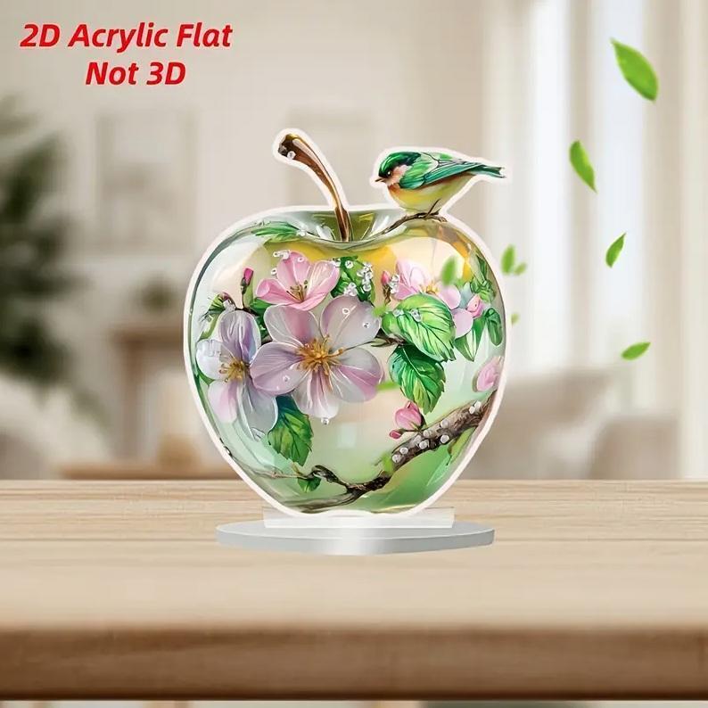 2D フラット アクリルスタンド リンゴ 花 鳥 宝石プリント 置物 0054拍卖
