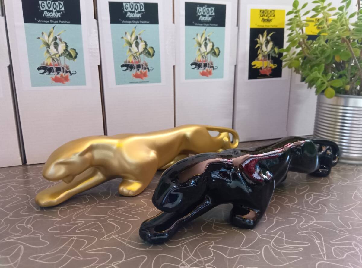 2個セット!黒&ゴールドパンサー置物!グッドロッキン1950sスタイルオーナメント検索黒ヒョウブラックキャッツロカビリービンテージ拍卖