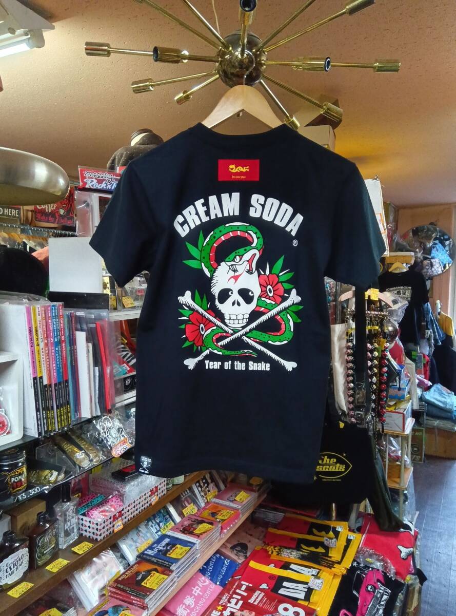 Lサイズ黒色クリームソーダスネークスカルTシャツ検索用ロカビリーCREAM SODAブラックキャッツビスキャッツピンクドラゴン昭和レトロ 髑髏拍卖
