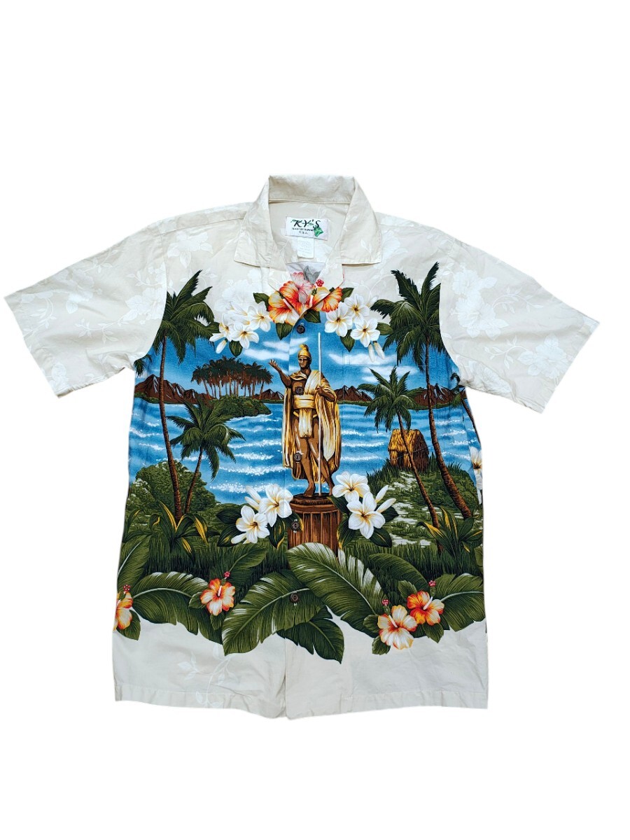 【送料★185円】KY'S made in HAWAII ハワイ製 アロハシャツ Sサイズ コットン100% カメハメハ大王拍卖