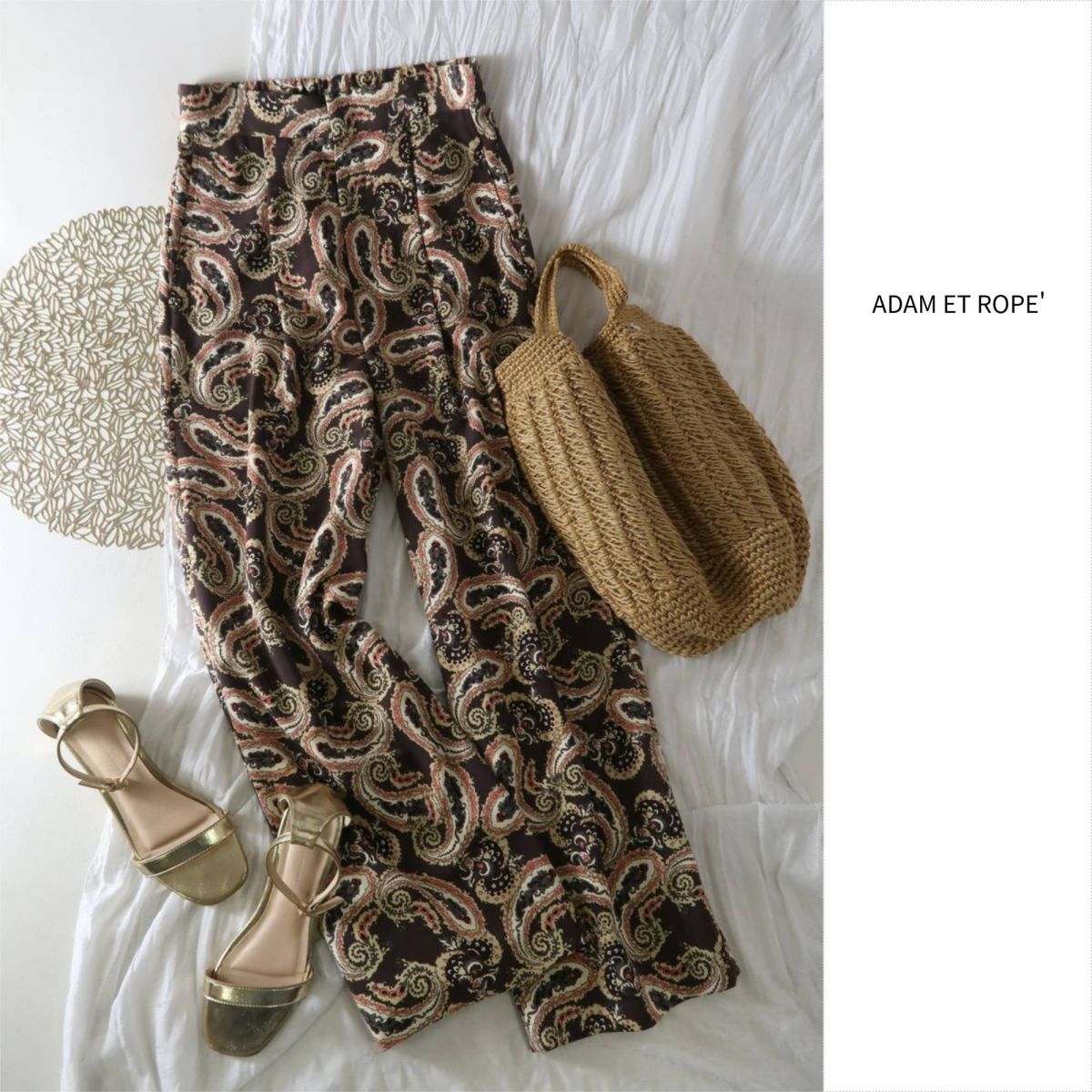 新品☆1.7万☆アダムエロペ Adam et Rope'☆洗える ペイズリープリントパンツ 38サイズ 日本製☆A-O 4665拍卖