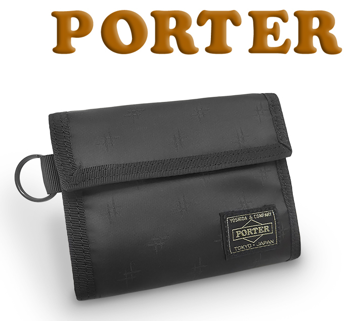 【未使用 超美品】 ポーター PORTER 二つ折り財布 キーリング付き ミニ ナイロン ブラック 黒 メンズ レディース 大容量 軽い ポケット多め拍卖