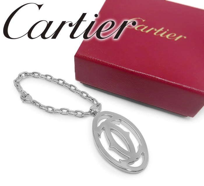 【未使用 超美品】 カルティエ Cartier キーホルダー キーリング ロゴチャーム ストラップ マストライン シルバー メンズ レディース 箱付拍卖