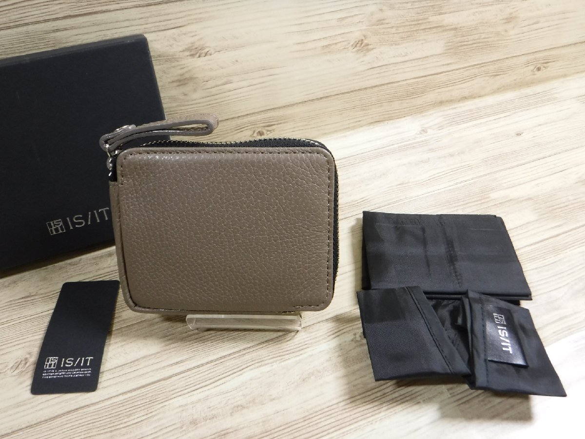 QQ558 イズイット 新品 ZIP コンパクト財布 牛革 エコバッグ付き IS/IT 967001 フジタカ製造 イケテイ製 ミニ財布 定価8800円 トープ拍卖