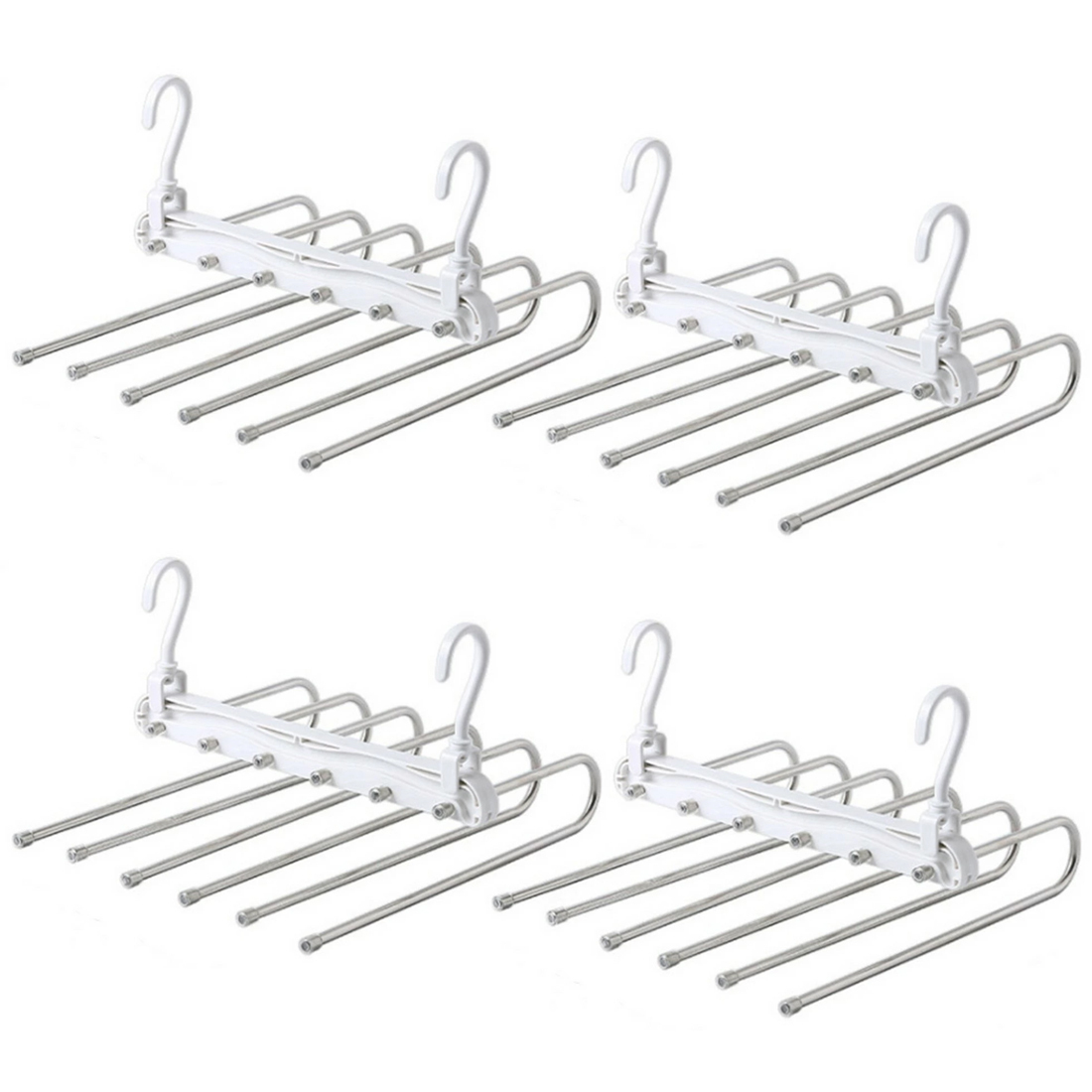 4点セット ハンガー ズボンハンガー 収納ハンガー スラックスハンガー マルチハンガー 皺防止 クロゼット収納 省スペース 白拍卖