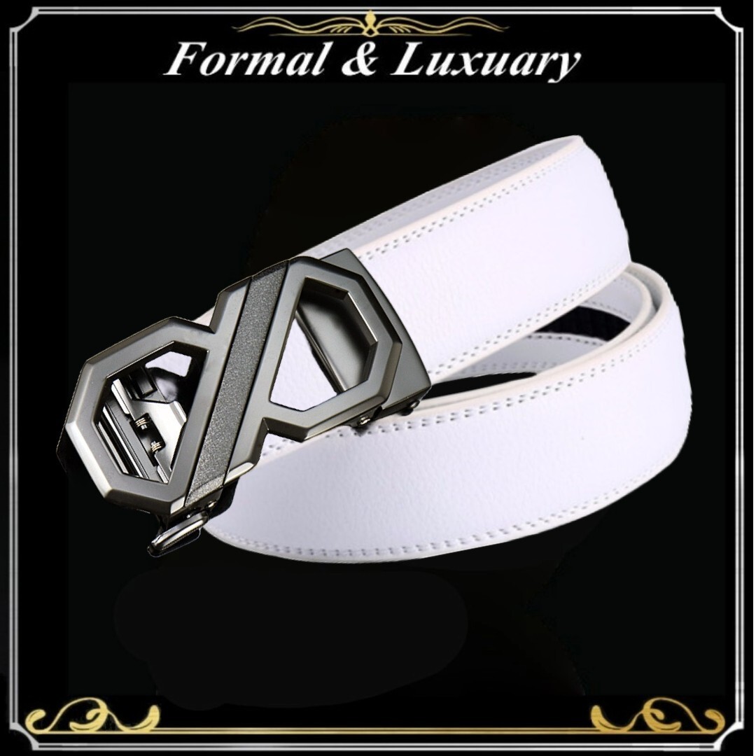 ベルト j51【白】ホワイト 穴なし 無段階調整ベルト ゴルフベルト 人気 オートロック メンズ 革 ジーンズ ビジネス カジュアル拍卖