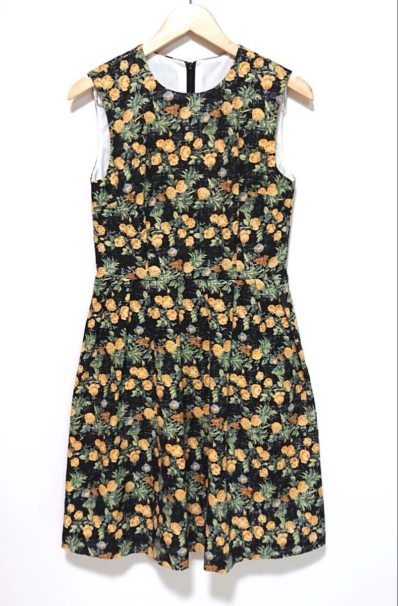 h4121gg REYN SPOONER/レインスプーナー サイズ38/M ノースリーブワンピース 総柄 フルーツ×花柄 レディース おしゃれ ひざ丈 ワールド拍卖