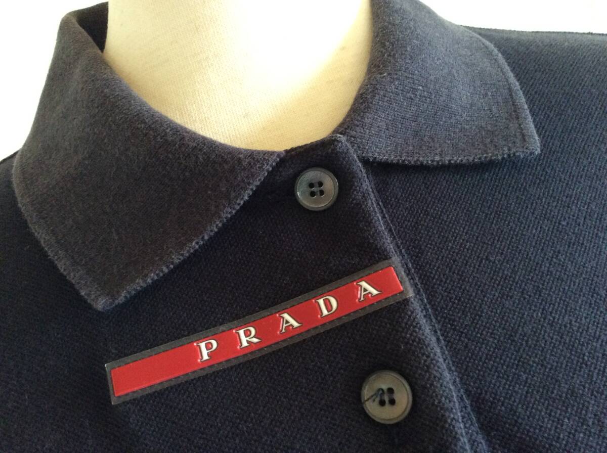即決 PRADAスポーツ 長袖ポロシャツ レディースM 濃紺 レターパックプラス込み 8月24日初出品拍卖