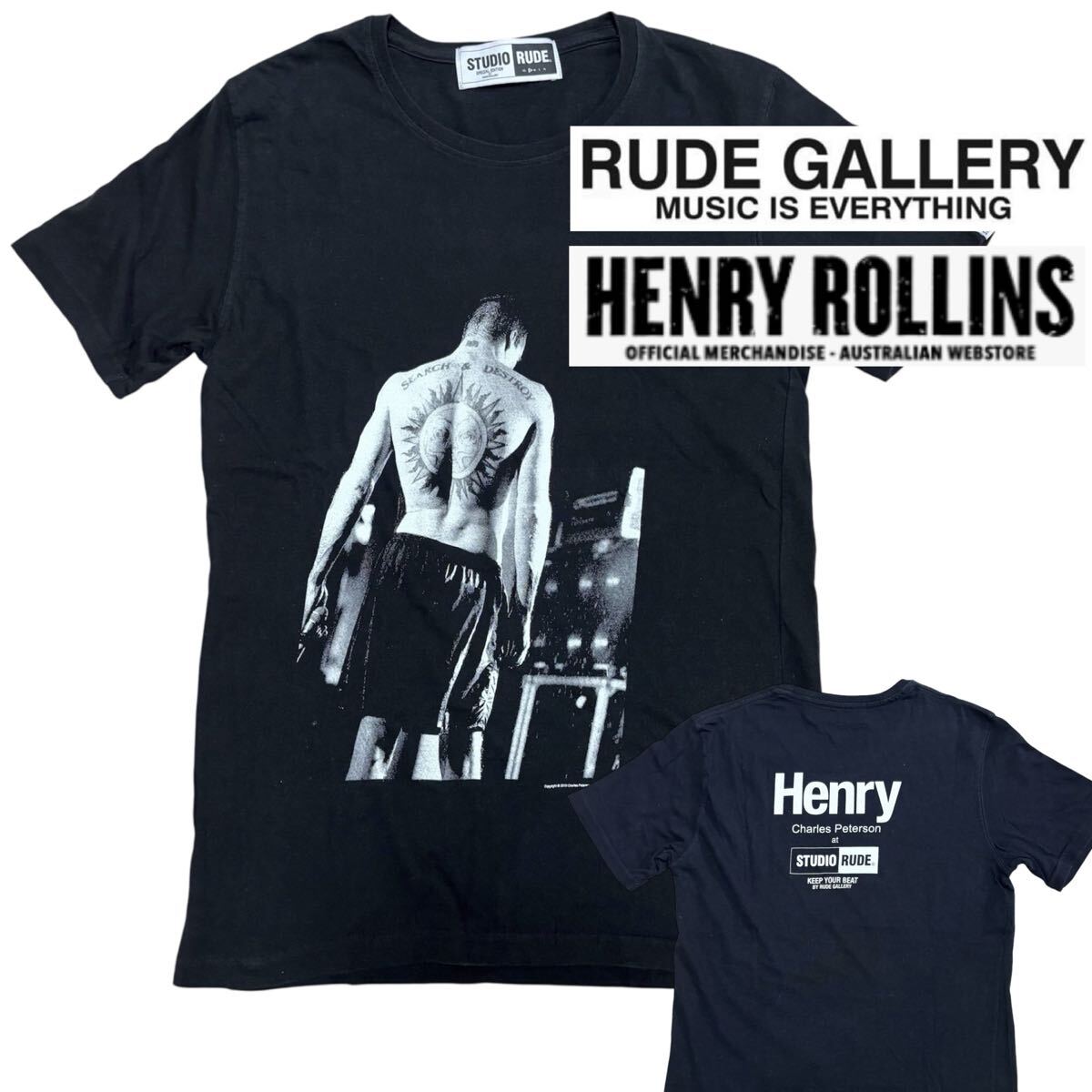 レア■ルードギャラリー ヘンリーロリンズ■チャールズピーターソン フォトTシャツ S 黒 ブラック コラボ RUDE GALLERY Henry Rollins 拍卖