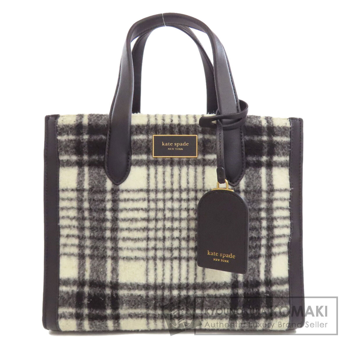 kate spade ケイトスペード チェック柄 ハンドバッグ ウール レディース 中古拍卖