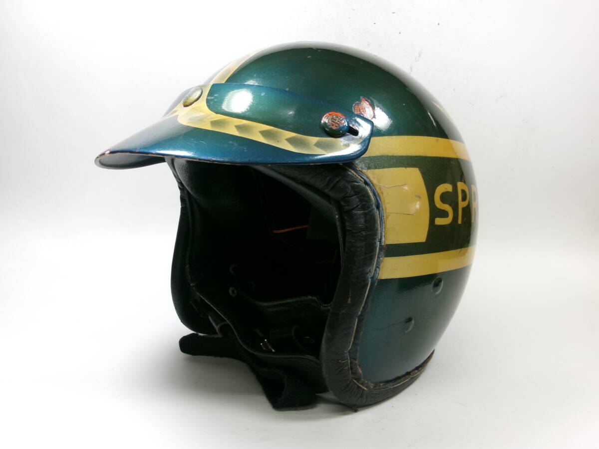 60s ジェットヘルメット 革巻き オールドペイント1点物 HAバイザー付属 ★ 60年代 ヒロタケ アライ 新井廣武 BELL 500TX McHAL 旧車 CB750 拍卖