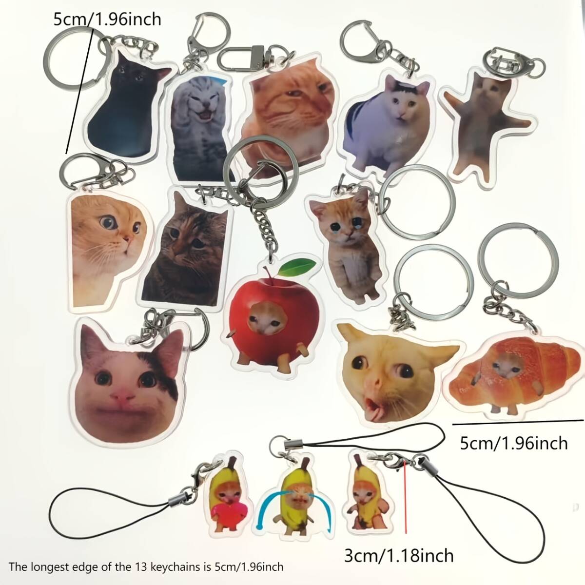 15個セット キーホルダー 猫 アクリル 平面 2D 動物 アクリル 小さい 5cm チャーム ねこ バナナ ネコ キーチェーン おもしろい t8200拍卖