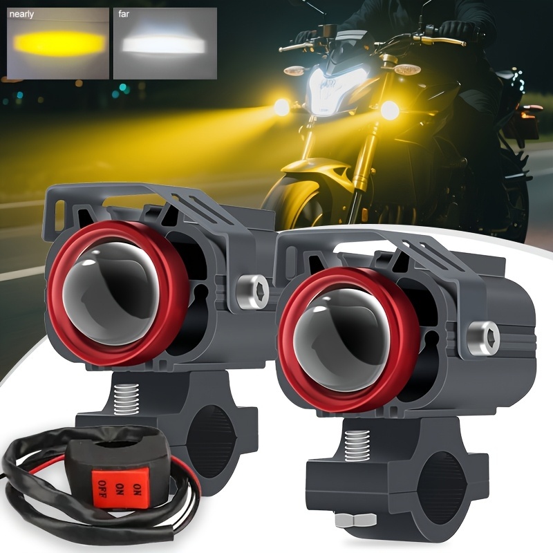 2個セット バイク用 ヘッドライト LEDライト 補助ライト オートバイ 7.5cm スイッチ付き ホワイト イエロー 12-24V 明るい 汎用品 t7857拍卖