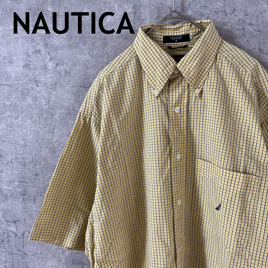 NAUTICA グラフィックチェック 半袖シャツ 大きめメンズSサイズ 黄色拍卖