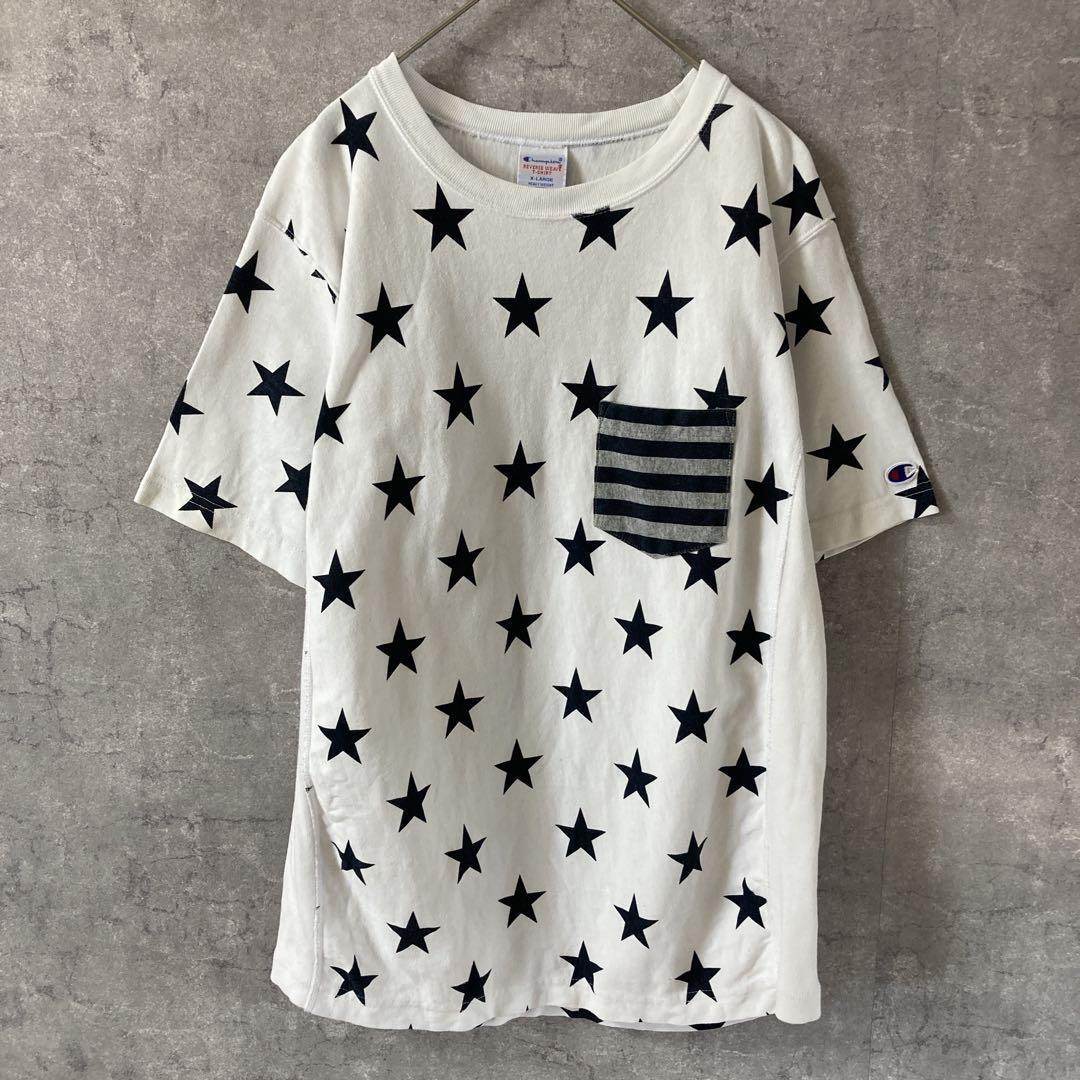 チャンピオン リバースウィーブ Tシャツ 星柄 総柄 XLサイズ 古着 半袖拍卖
