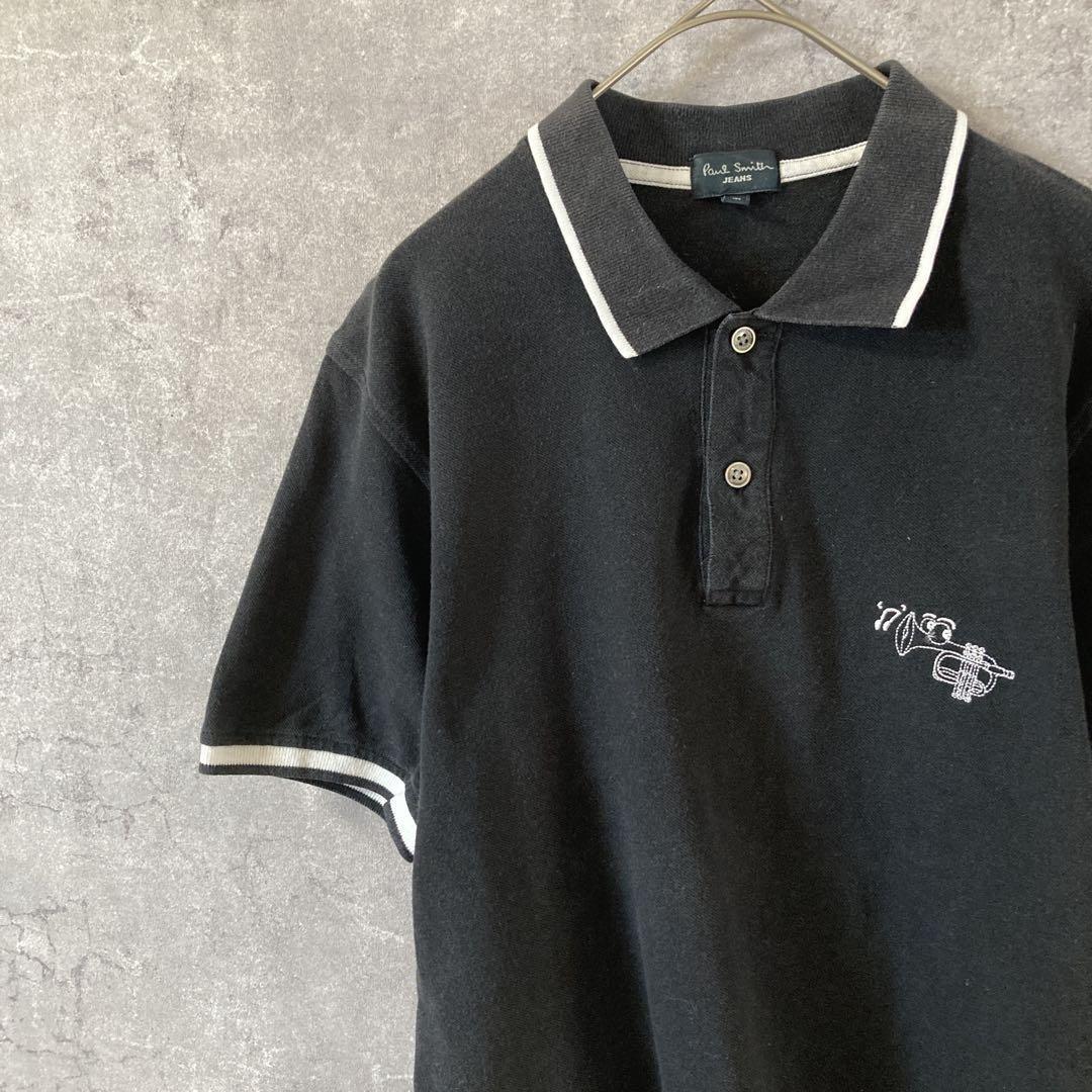 送料込PaulSmith ブラックポロシャツ Mサイズ トランペット刺繍拍卖