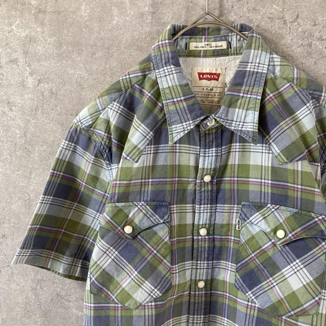 Levi's ウエスタンチェックシャツ 半袖 Sサイズ パールボタン コットン拍卖