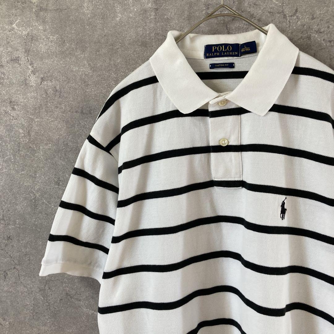 ラルフローレン カスタムフィット ポロシャツ Lサイズ ブラックボーダー拍卖