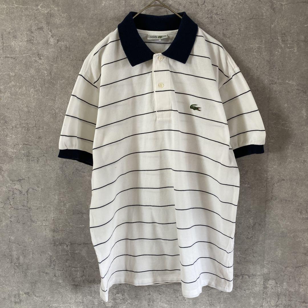 CHEMISE LACOSTE ポロシャツ L相当 細ボーダー フランス企画拍卖
