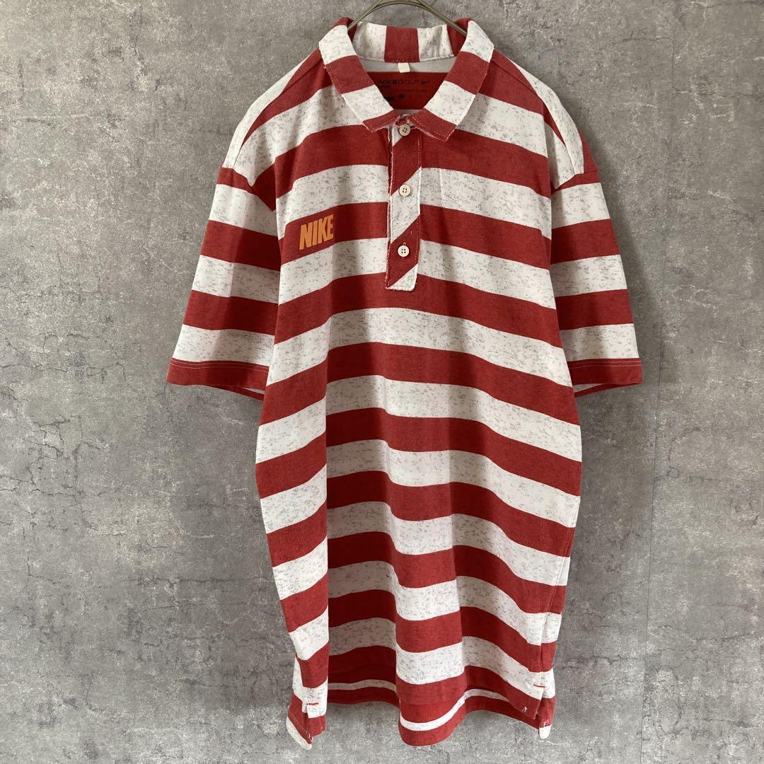 NIKE GOLF ボーダー ポロシャツ XLサイズ 赤 白 ロゴ 古着 半袖拍卖