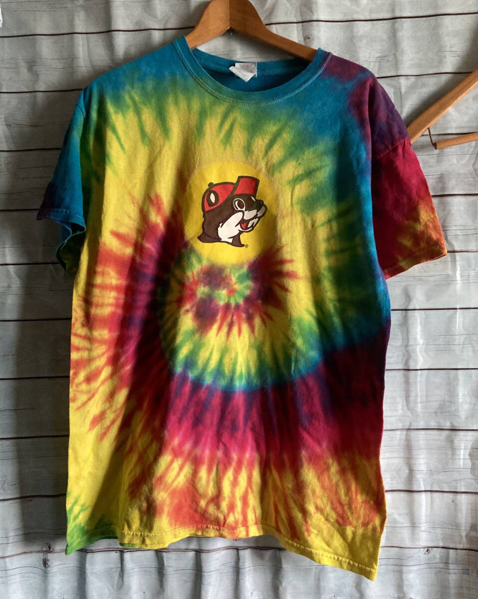 洗濯済♪海外直輸入USA古着/メキシコ企業もの【BUC-EE'S/バッキーズ】GILDANメンズLサイズ/両面プリント/タイダイ/GSスーパーチェーン拍卖