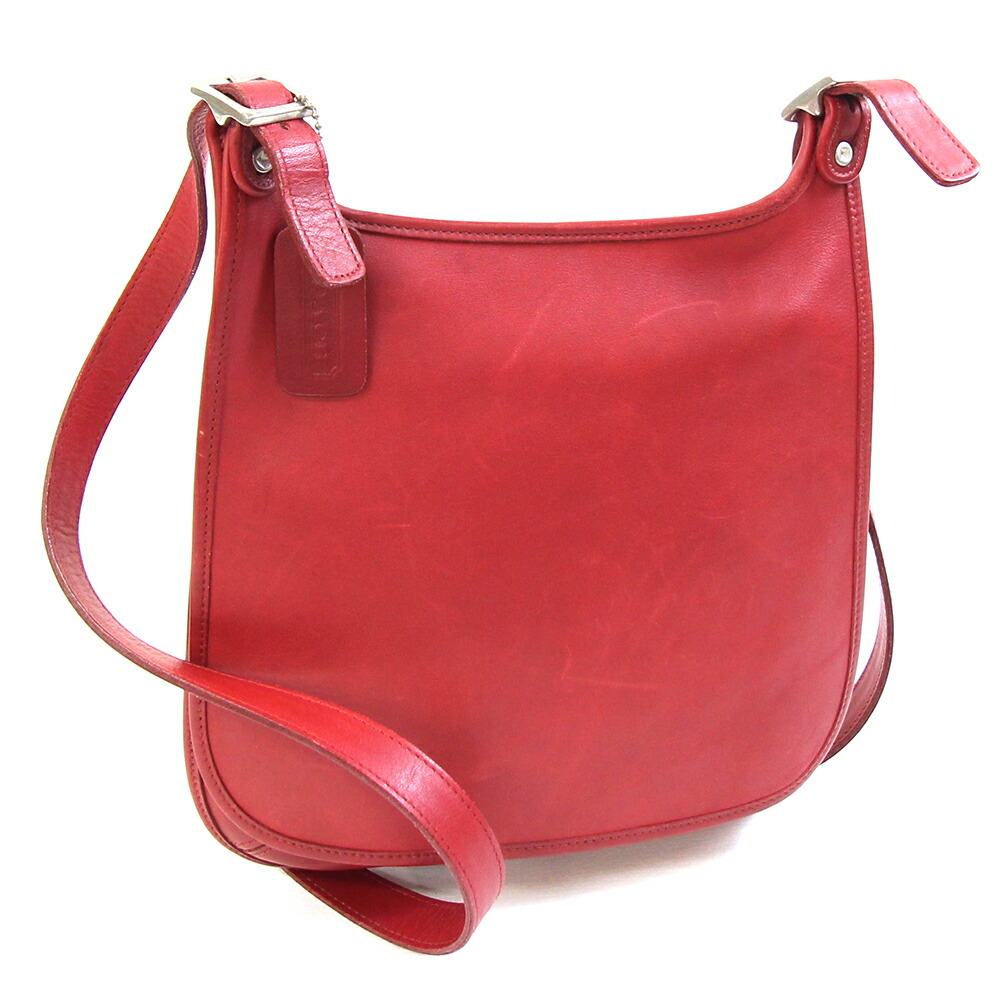 コーチ ショルダーバッグ 9135 レッド レザー 中古 斜め掛け オールドコーチ ヴィンテージ クロスボディ レディース拍卖