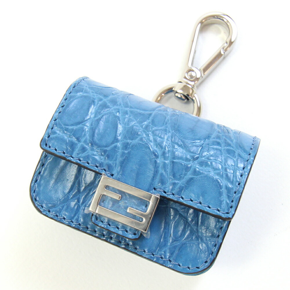 フェンディ イヤホンケース バケット AirPodsケース 7AS157 ブルー クロコダイル 中古 ワイヤレスイヤホン拍卖
