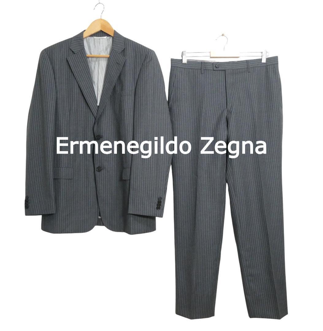 美品 Ermenegildo Zegna エルメネジルドゼニア サイズ50 ストライプ柄 2B テーラードジャケット スラックス セットアップ スーツ グレー拍卖