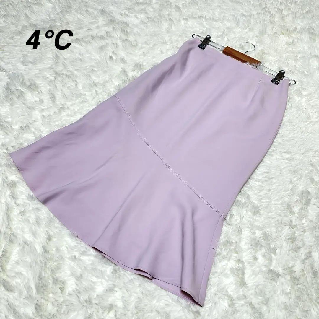 【4℃】/ヨンドシー/フレアスカート/(M)/ジッパー付き /日本製/紫ピンク系拍卖