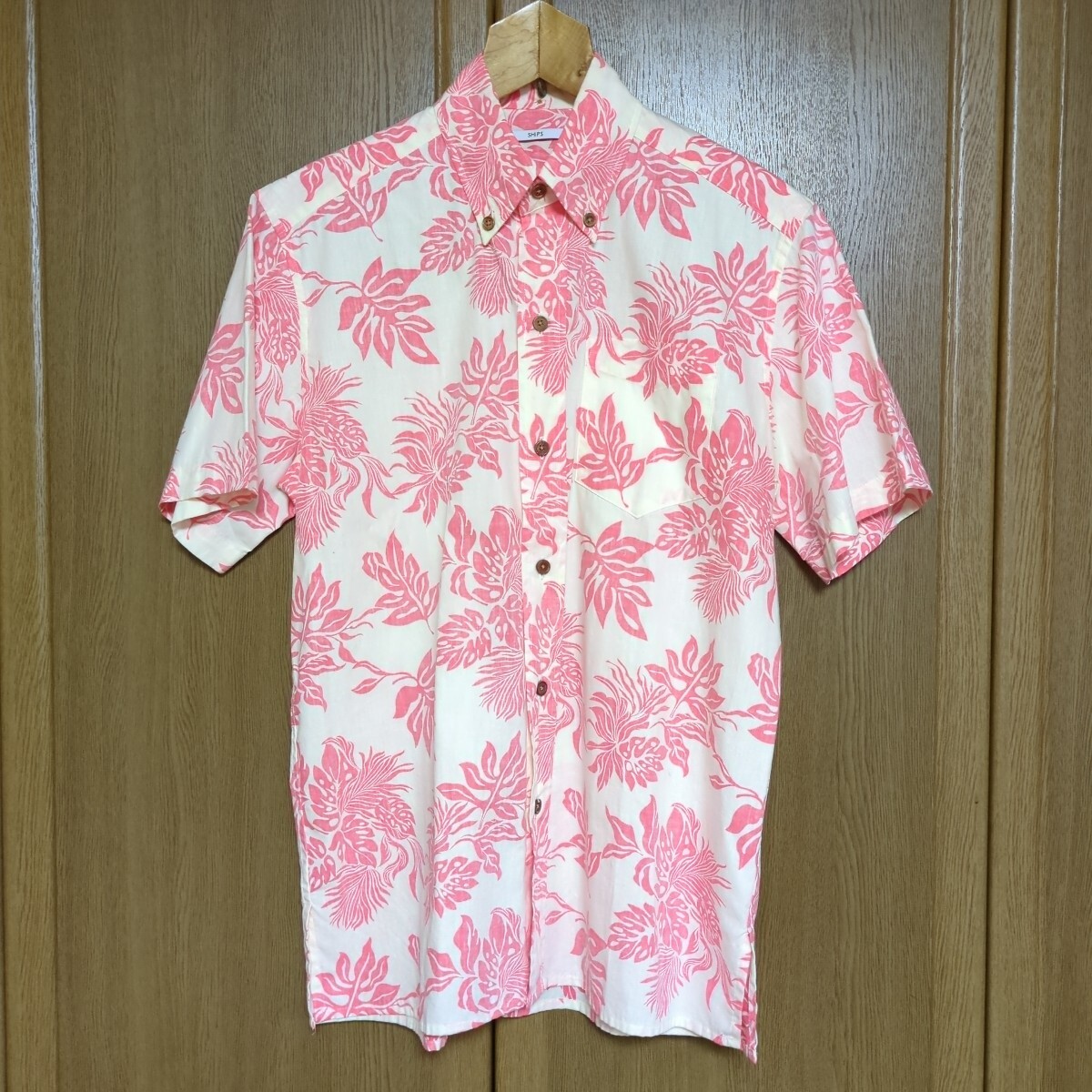 MADE IN JAPAN SHIPS シップス ベージュ ピンク コットン ボタンダウン アロハシャツ S BD アロハ シャツ 日本製 ( M KAHALA RJC拍卖
