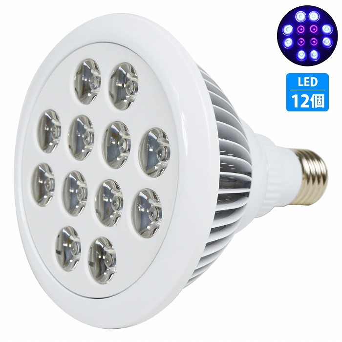 水槽 用 スポット ライト 24W 電球 12LED 青8/紫外線4 口金 E26 アクアリウム 照明 植物育成 水草 サンゴ 熱帯魚 照射角90度拍卖