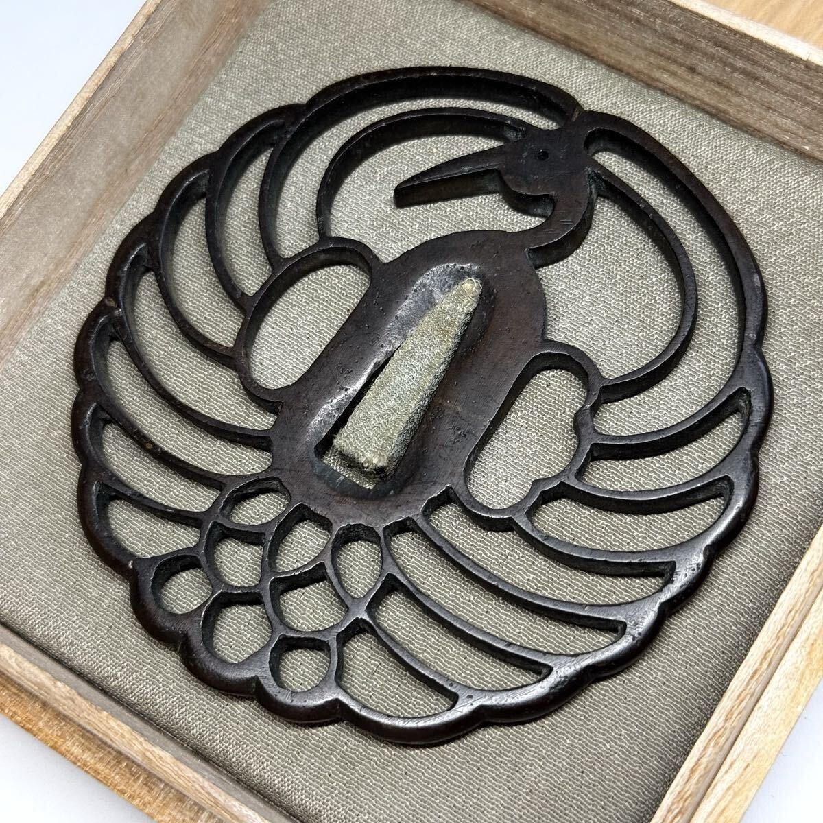 鶴丸透鍔 山銅磨地 地透 桐箱 (検) 刀装具 小道具 鍔 鐔 古正阿弥 京透 拍卖