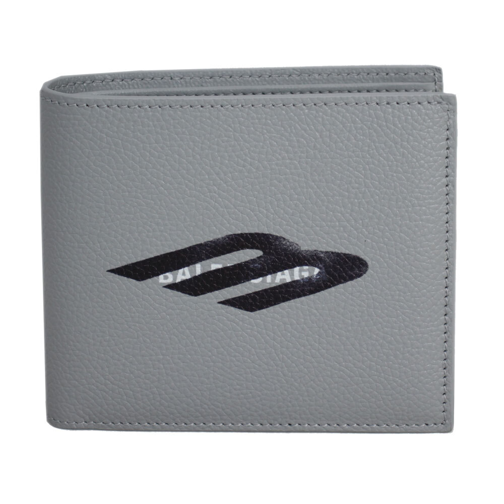 バレンシアガ 財布 メンズ BALENCIAGA 二つ折り札入れ ロゴプリント レザー グレー 594549 2AA7C 1469拍卖