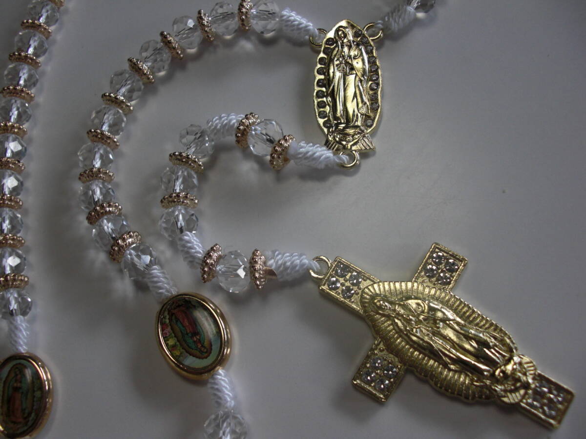 ヴィンテージ風クリスタルビーズ・マリア様ロザリオ・ボヘミアンスタイルロザリオ・十字架・チカーノ・ローライダー・ギャングスタ拍卖