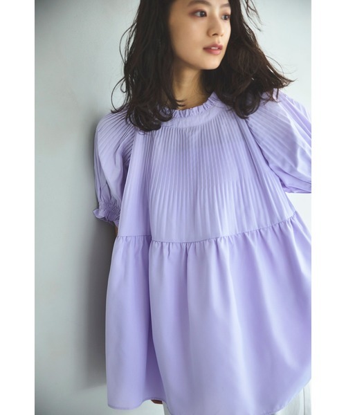 ★超美品・即決・送料込み・&. NOSTALGIA・半袖・ノスタルジア・チュニック・ラベンダー・大人可愛い・オフプリーツチュニック★拍卖