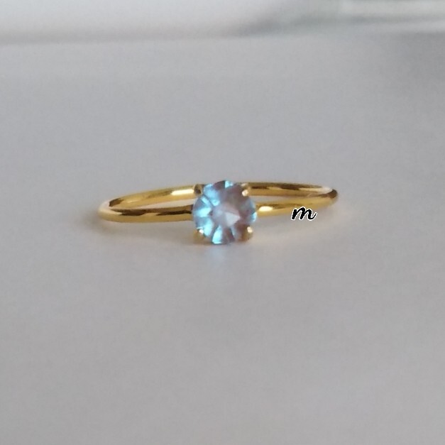 アンティーク サフィレット チェコガラス 18金 ゴールドプレート スターリングシルバー SV 925 7号 リング フランス の ルース 淡い水色拍卖