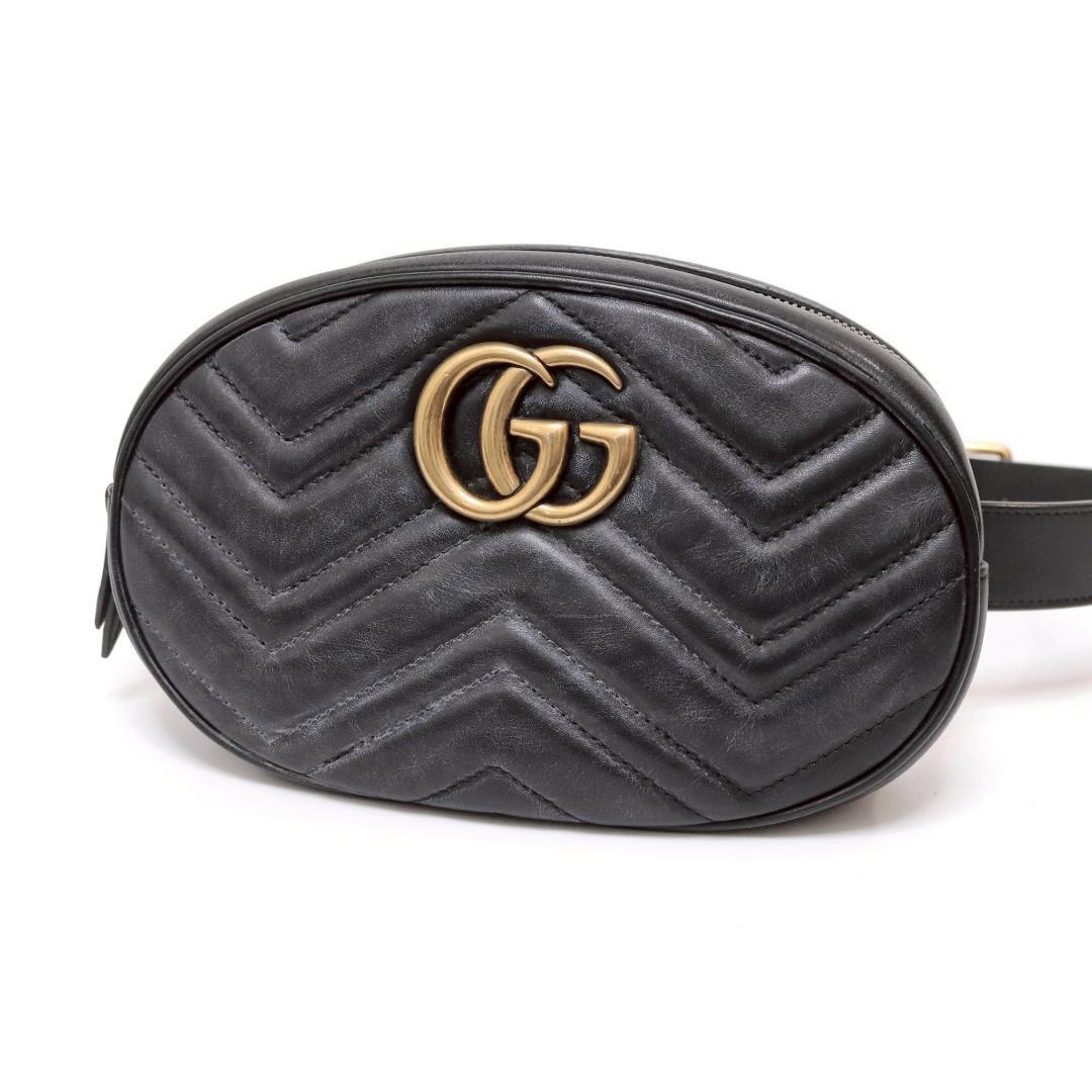 美品 GUCCI GGマーモント 大きめ 黒 小型より収納力◎ 813拍卖