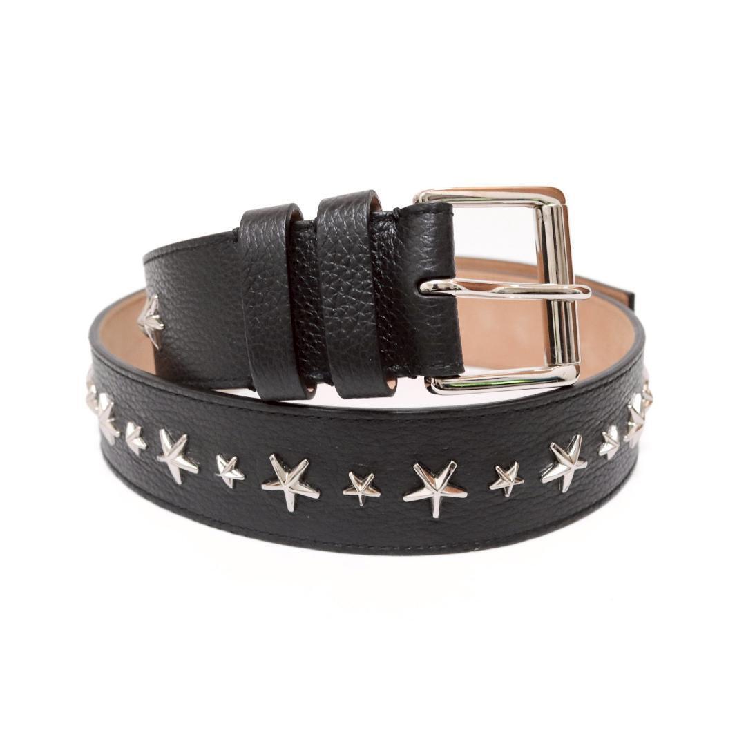 美品 ジミーチュウ スタースタッズ ベルト 77cm±5 黒銀 箱付 747拍卖