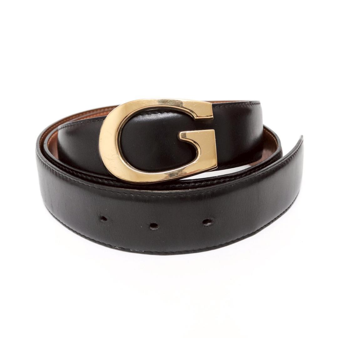 GUCCI グッチ Gバックル 90cm±2.5 レザーベルト 黒×金 837拍卖