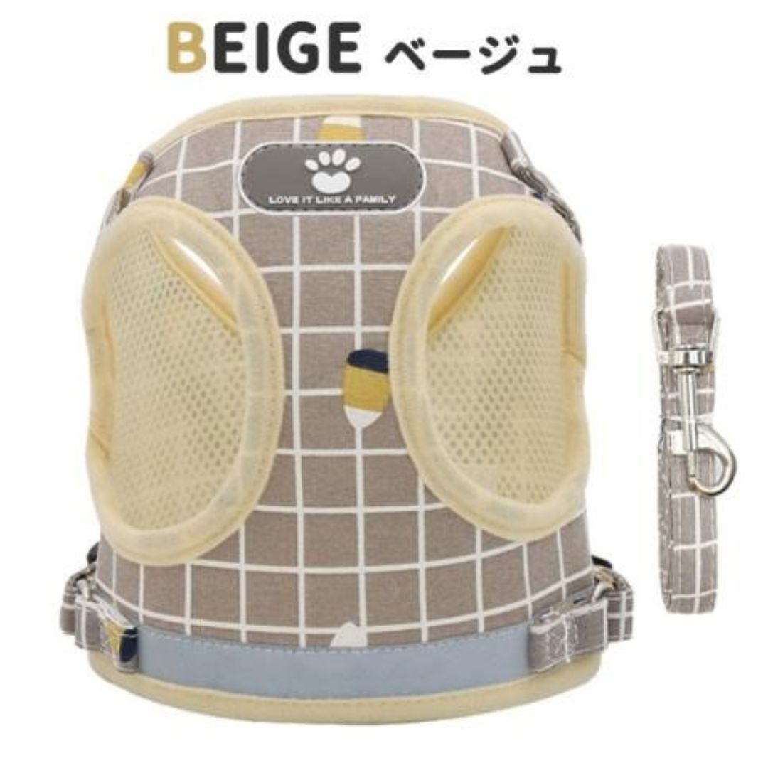 【ハーネス ベージュ Mサイズ】 犬 おしゃれ 脱げない リード 小型犬 中型犬 大型犬 簡単装着 犬用 胴輪 首輪拍卖