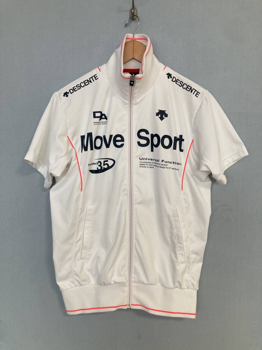 ★美中古 DESCENTE デサント Move Sport ムーブスポーツ 半袖ジャージ M ホワイト ストレッチ ZIPジャケット トレーニングウエア拍卖