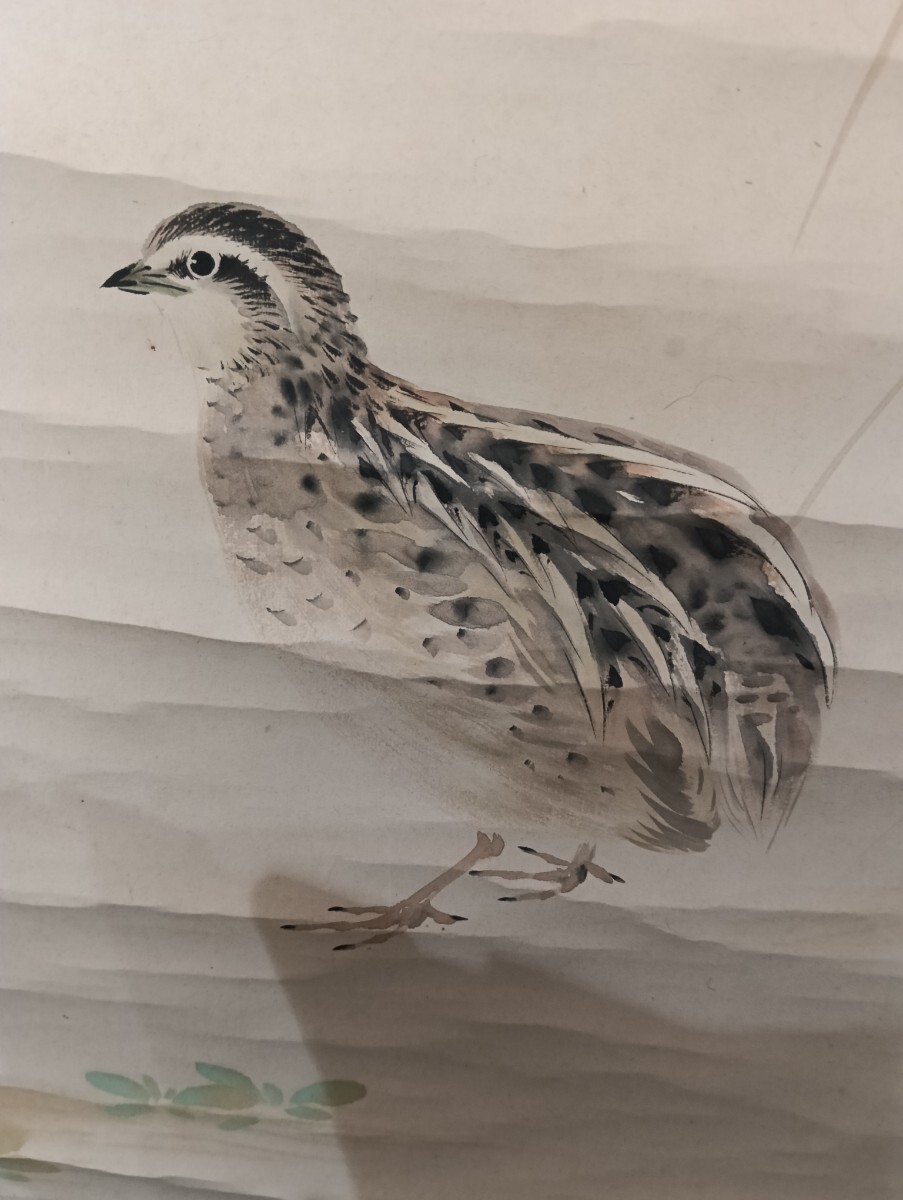 水墨画の鳥と青い花の掛軸、独特な技法で描かれた美しい作品拍卖