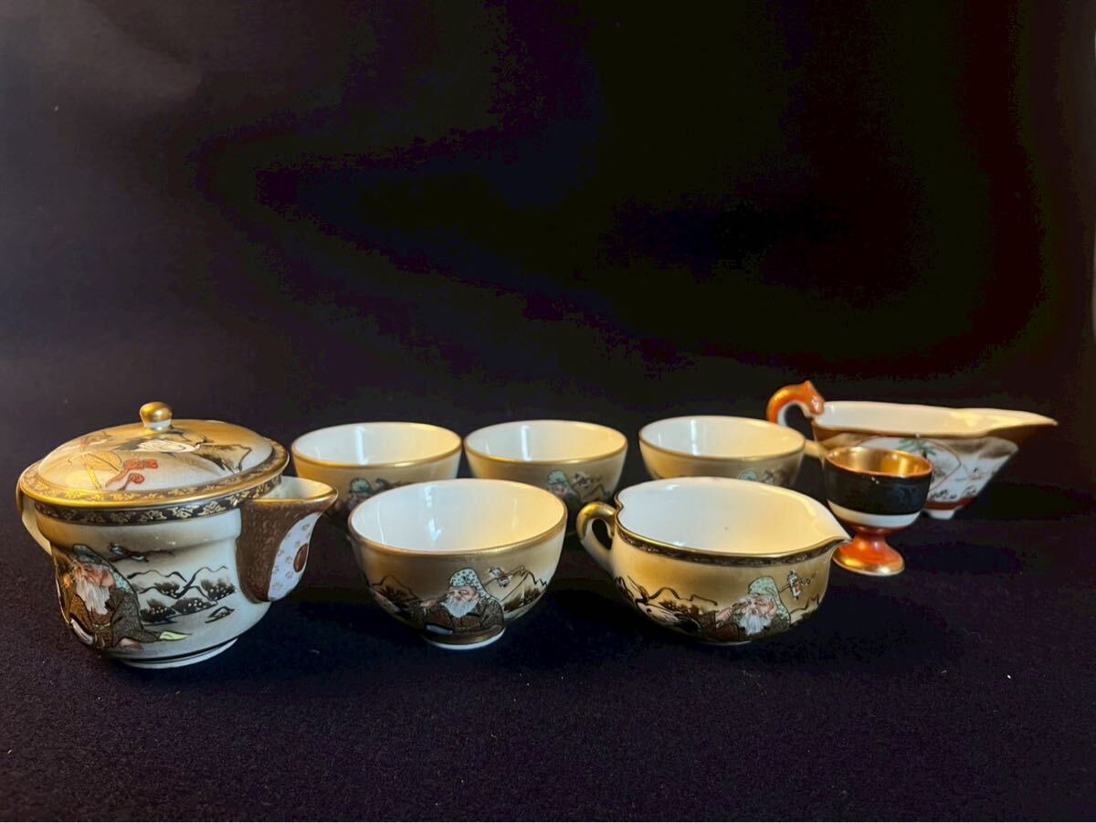明治 九谷 煎茶器揃い 急須 湯冷 茶杯 煎茶道具 アンティーク 検)九谷焼き 骨董 古美術 湯呑 茶器セット 金彩拍卖