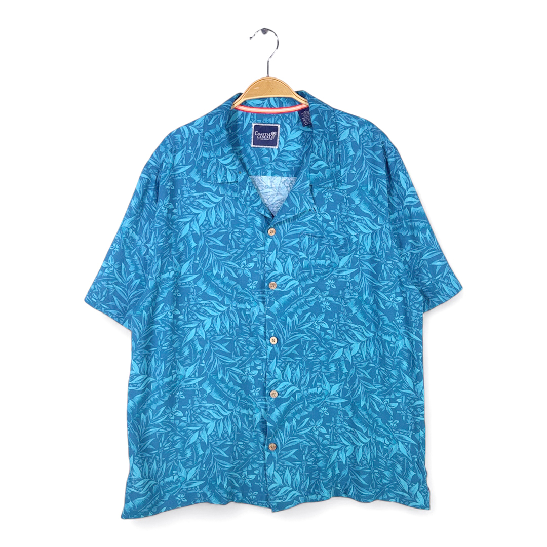 【送料無料】COASTAL CASUALS BY CARIBBEAN JOE アロハシャツ レーヨン ボタニカル オープンカラーシャツ 開襟 ループ 総柄 XL @CD9018拍卖